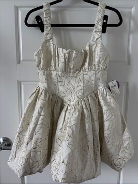 Windsor Ivory Mini Dress with Gold Floral Threading
